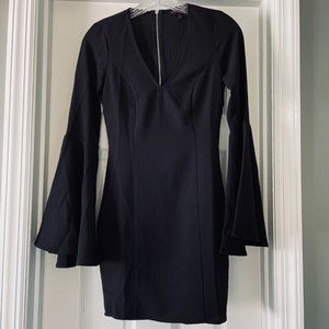 Material Girl Bell Sleeve V-Neck Bodycon Dress Size XS Caviar Black